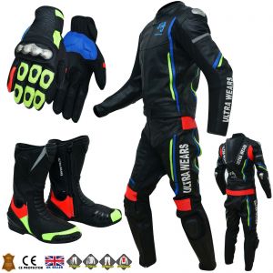 MOTO אתר הדילים המוטוריים חליפות מבוגרים Two Piece Motorbike Motorcycle Leather Racing Suit + Boots  + Gloves Set