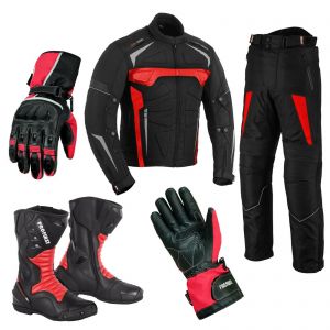 MOTO אתר הדילים המוטוריים חליפות מבוגרים Motorcycle Riding Suits Mens Leather Jacket bike boots Motorbike Gloves Red