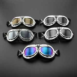 MOTO אתר הדילים המוטוריים משקפי מבוגרים  Motorcycle Protective Goggles Helmet Silver Frame Anti UV Fog Dust Wind Glasses