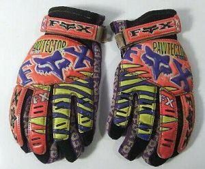 Vintage 90s Fox Racing Pawtector Motocross MX Gloves Size XL Pink Yellow Purple