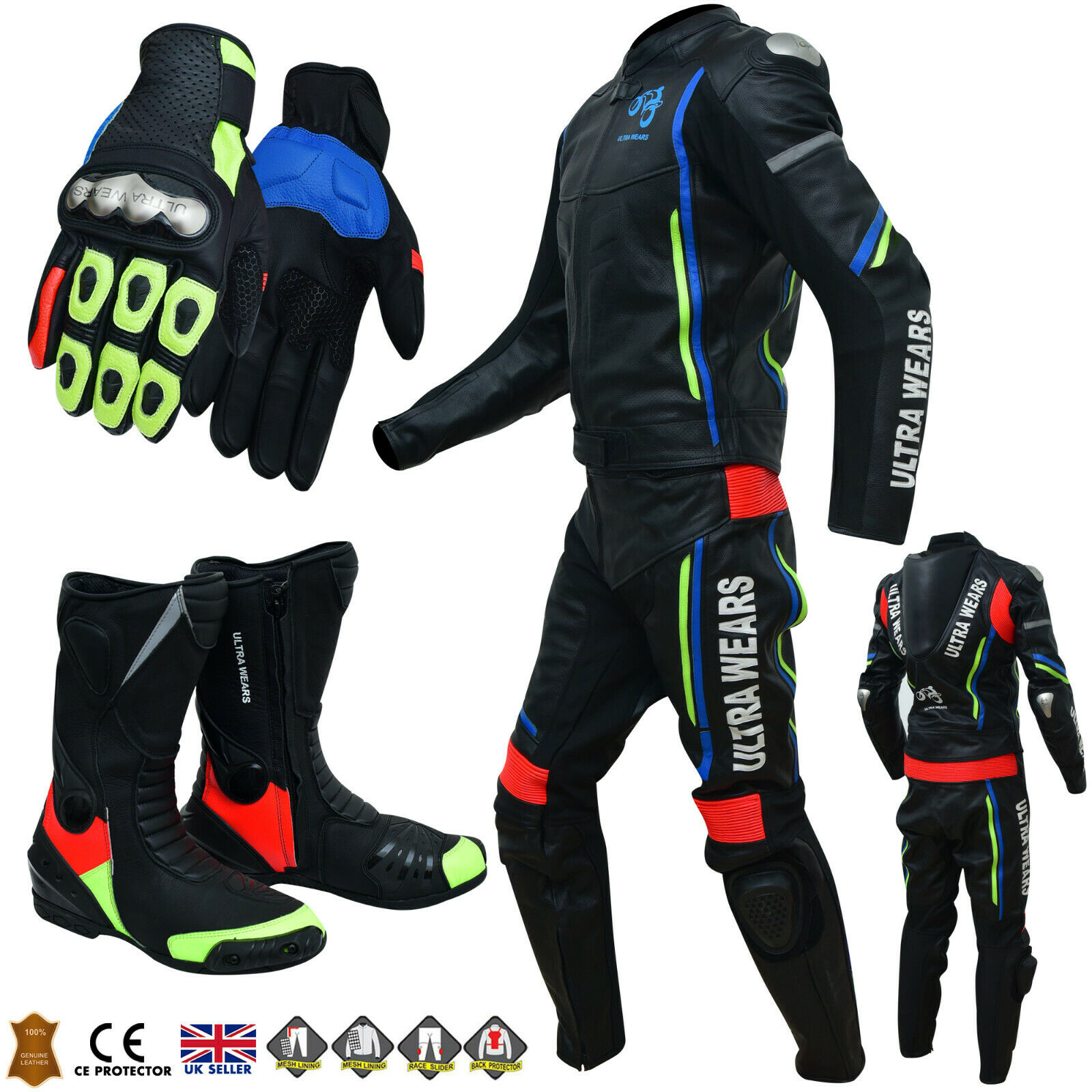 MOTO אתר הדילים המוטוריים חליפות מבוגרים Two Piece Motorbike Motorcycle Leather Racing Suit + Boots  + Gloves Set